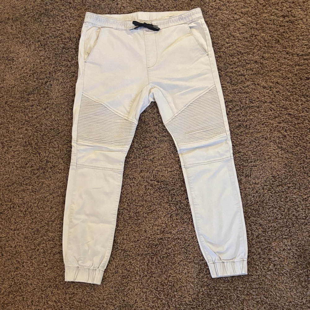 Men's Beige Jogger Pants with Ribbed Detailing